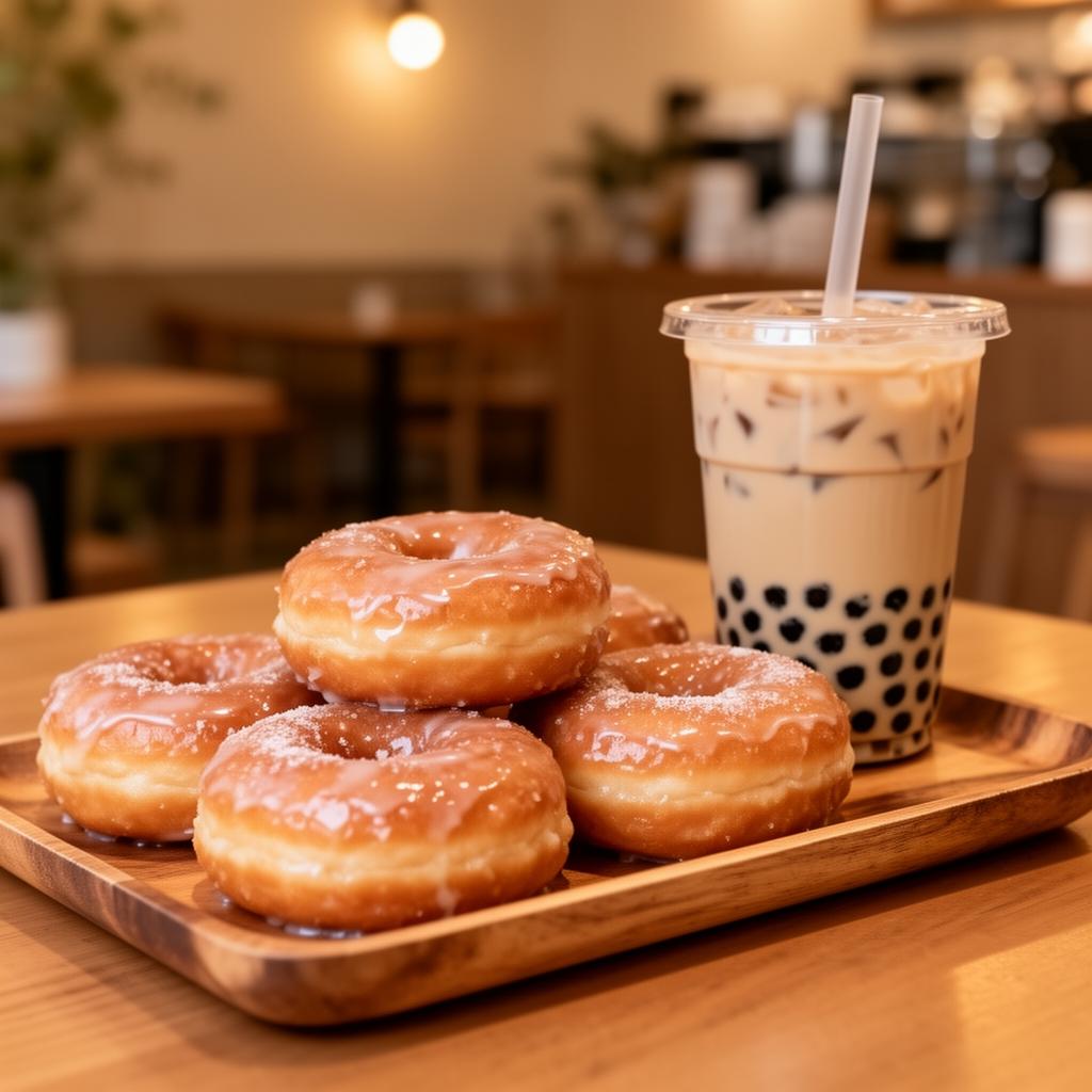 Fresh donuts and bubble tea