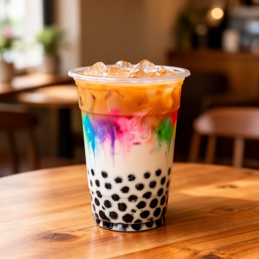 Colorful bubble tea with tapioca pearls